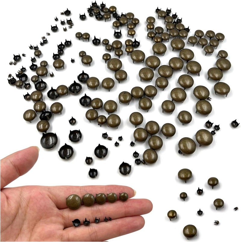 honigo 200pcs Nailheads Dome Studs Rivets Bronze Metal Solid Brass 2/3/4/5/6/7/8/9/10/12mm 4 Prongs Spikes Spots for Leather Craft Clothes Belt Bag Shoes Decorations Totes DIY Craft - Image 5